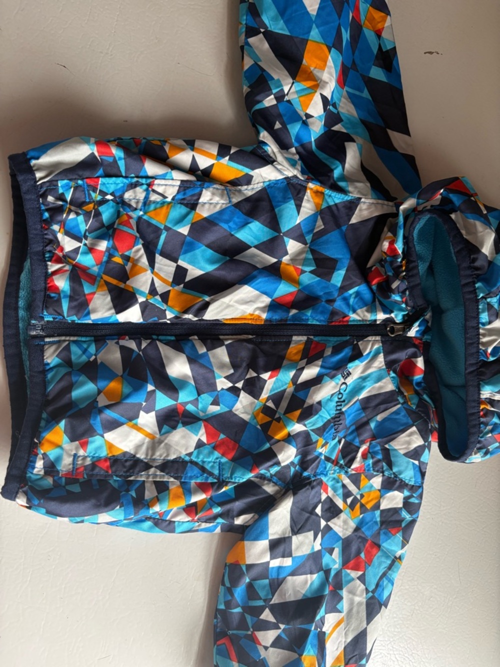 Columbia Blue and Navy Geometric Fleece-Lined Jacket